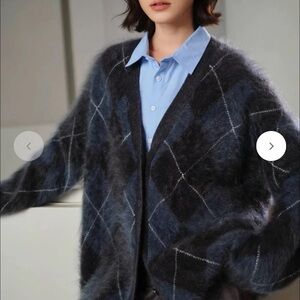 Fibflx 100% cashmere fine heavyweight Argyle long Cardigan